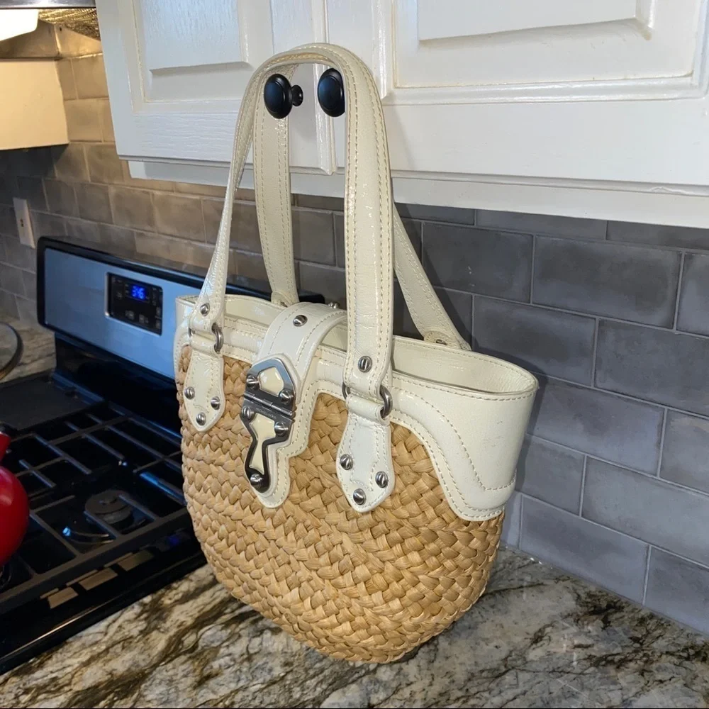Michael Kors Leather And Straw Basket Weave Bag